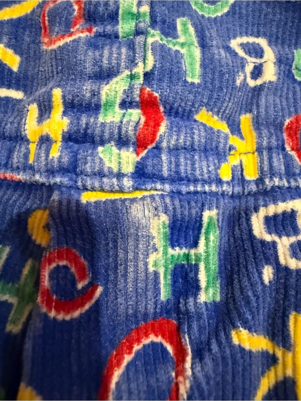 Vintage OshKosh B’gosh Blue Alphabet Print Corduroy Overalls 2T